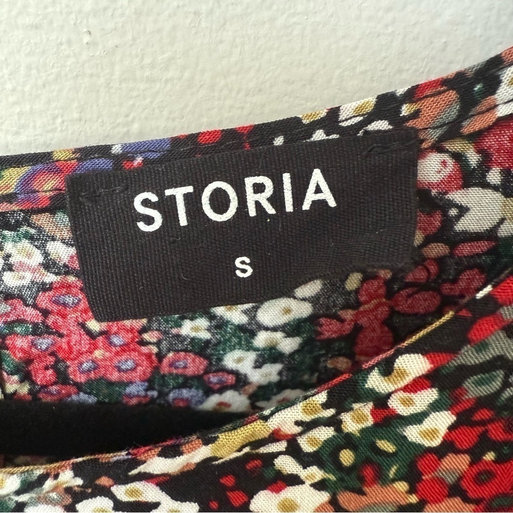 Storia Perennial Floral & Frills Mini Dress Multi Oversized Cottage Boho Pleat S - Picture 10 of 12